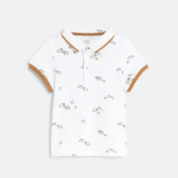 Baby boy's white piqué cotton animal polo shirt