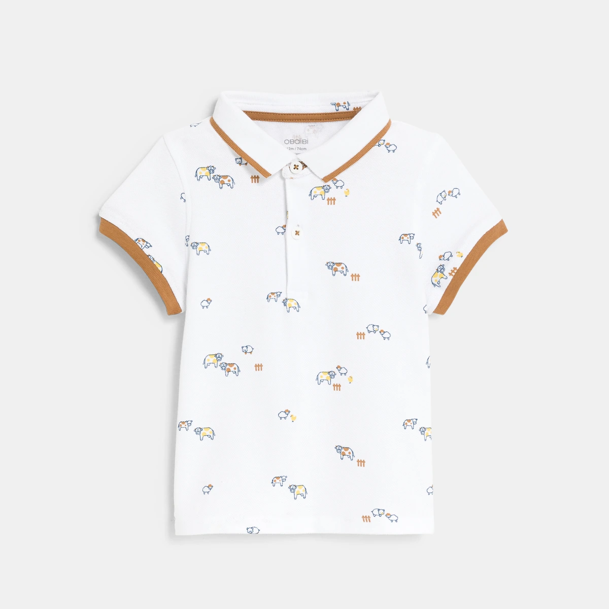 تيشيرت بولو من قطن البيكيه بطبعة حيوانات صغيرة باللون الأبيض للأولاد الصغار تيشيرت بولو من قطن البيكيه بطبعة حيوانات صغيرة باللون الأبيض للأولاد الصغار