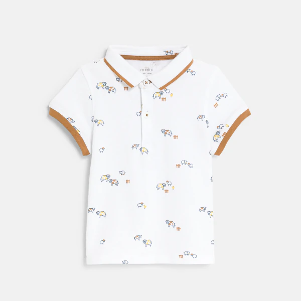 Baby boy's white piqué cotton animal polo shirt