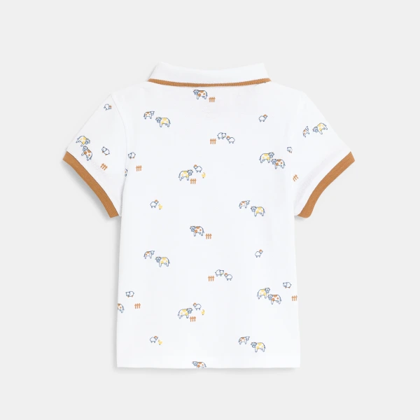 تيشيرت بولو من قطن البيكيه بطبعة حيوانات صغيرة باللون الأبيض للأولاد الصغار تيشيرت بولو من قطن البيكيه بطبعة حيوانات صغيرة باللون الأبيض للأولاد الصغار