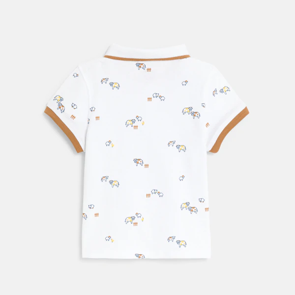 Baby boy's white piqué cotton animal polo shirt