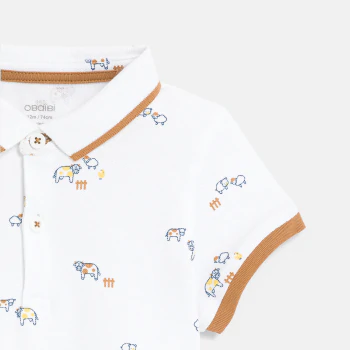 Baby boy's white piqué cotton animal polo shirt