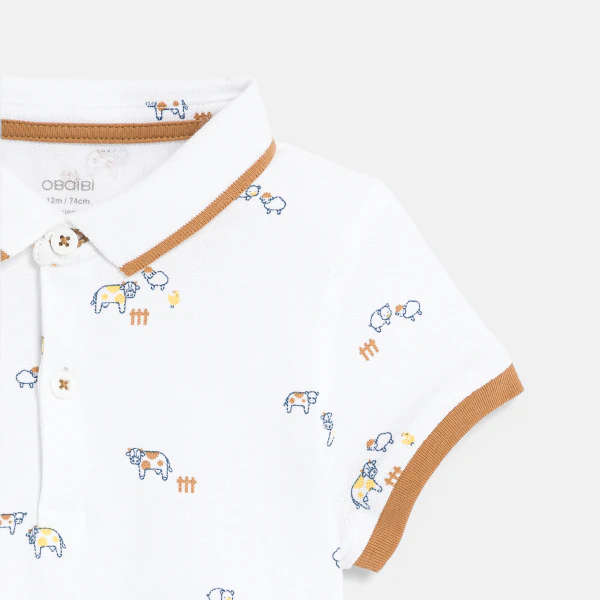 Baby boy's white piqué cotton animal polo shirt