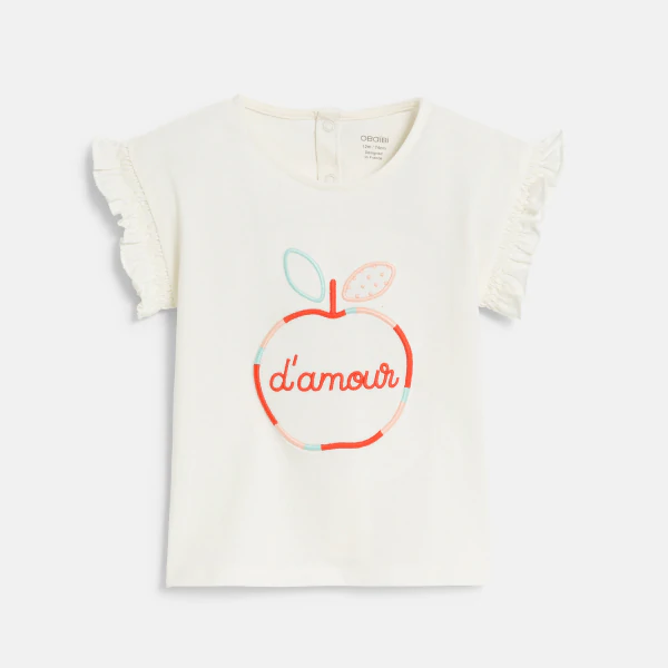 Baby girl's white embroidered toffee apple T-shirt