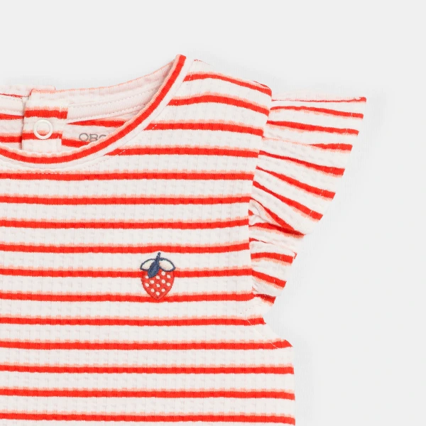 تيشيرت قطن منقوش ومخطط باللون الأحمر للفتيات الصغيرات تيشيرت قطن منقوش ومخطط باللون الأحمر للفتيات الصغيرات