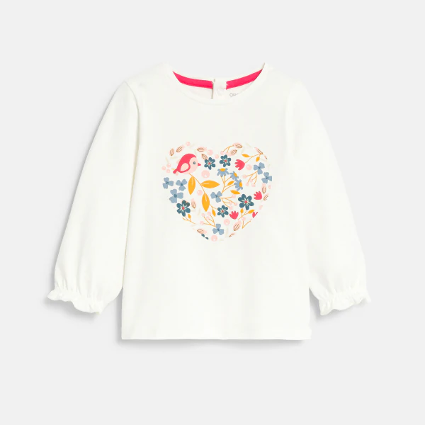 Baby girl's white floral heart T-shirt