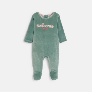 Baby girl's green velvet sleepsuit
