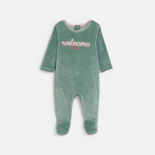 Baby girl's green velvet sleepsuit