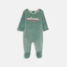 Baby girl's green velvet sleepsuit