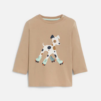 Baby boy's brown rollerblading dog T-shirt
