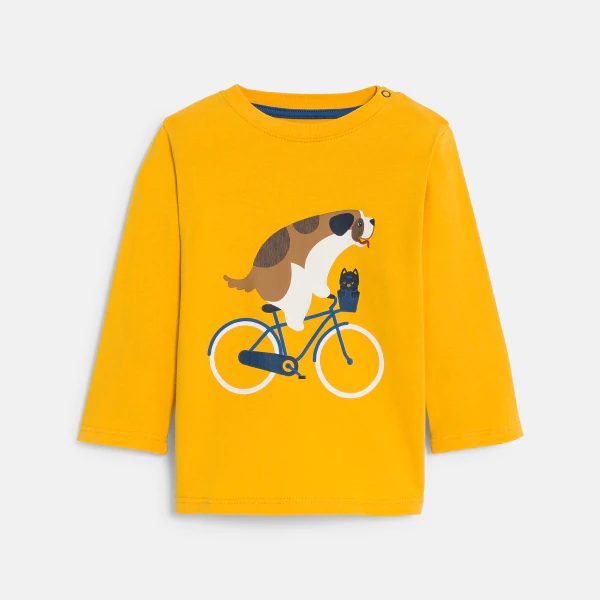 Baby boy's yellow cycling dog T-shirt