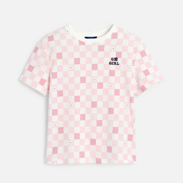 Girl's pink checked T-shirt