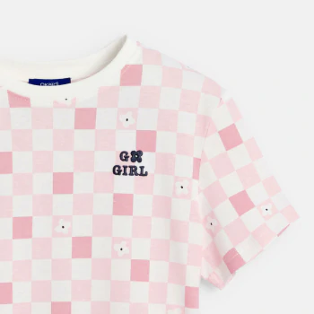 Girl's pink checked T-shirt