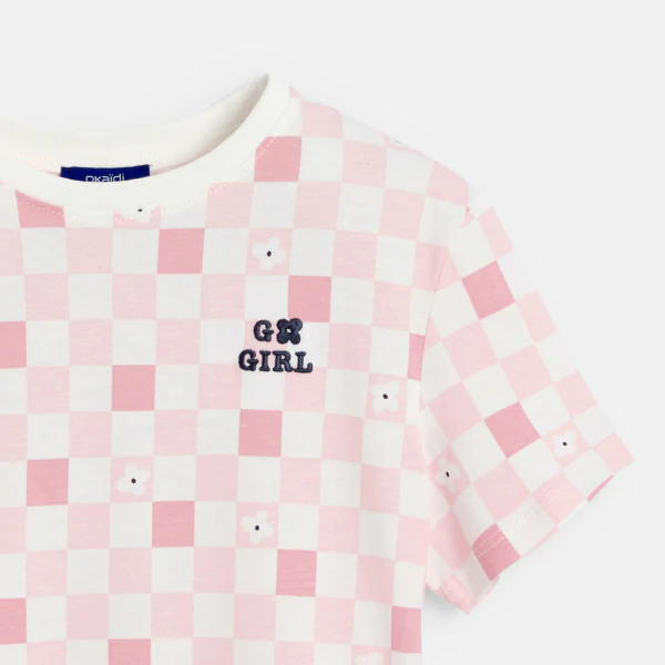 Girl's pink checked T-shirt