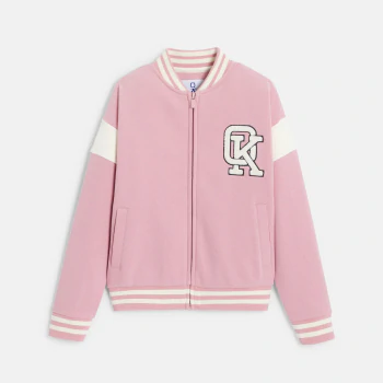 Girl's pink fleece baseball jacket