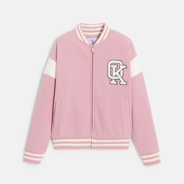 Girl's pink fleece baseball jacket