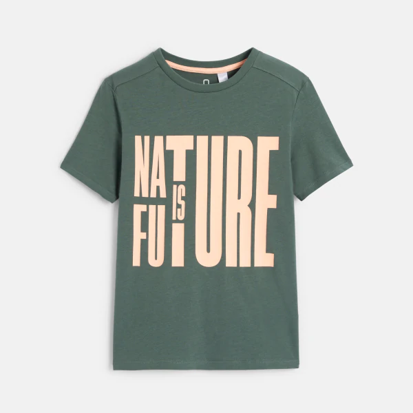 Boy's khaki green slogan T-shirt