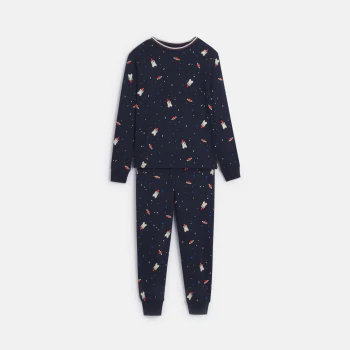 Boy's navy blue 2-piece jersey pyjamas
