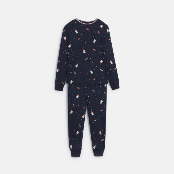 Boy's navy blue 2-piece jersey pyjamas