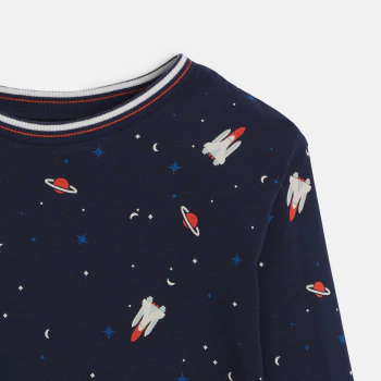 Boy's navy blue 2-piece jersey pyjamas