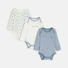 Baby boy's blue dinosaur bodysuit with American-style collar