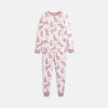 Girl's 2-piece pink cat print jersey pyjamas