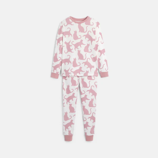 Girl's 2-piece pink cat print jersey pyjamas