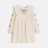 Girl's embroidered dress in ecru cotton gauze