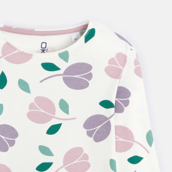 Girl's white tulip motif jersey 2-piece pyjamas