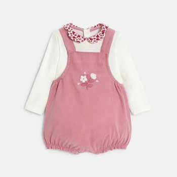 سالوبيت قصير من المخمل مع قميص بودي، باللون الوردي للفتيات الصغار