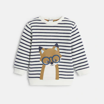 Baby boy's grey striped fox fleece sweatshirt