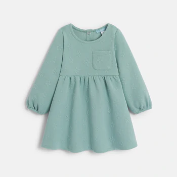 Baby girl's green piqué-effect fleece dress