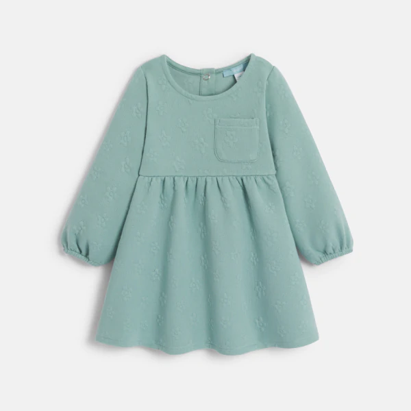 Baby girl's green piqué-effect fleece dress