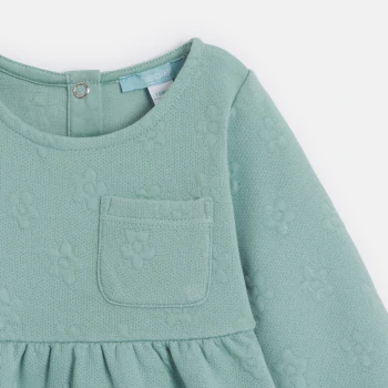 Baby girl's green piqué-effect fleece dress