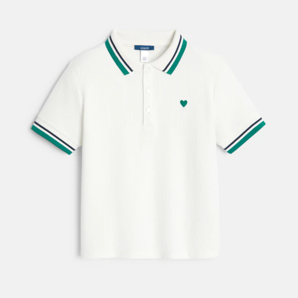 Boy's white embossed jersey polo shirt