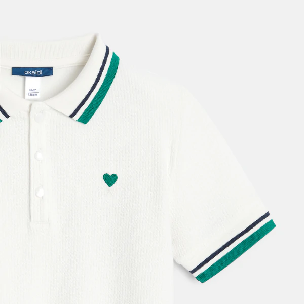 Boy's white embossed jersey polo shirt