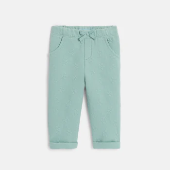 Baby girl's green piqué-effect fleece trousers