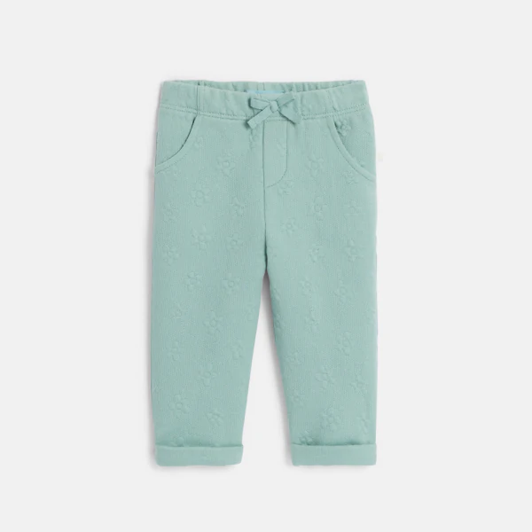 Baby girl's green piqué-effect fleece trousers