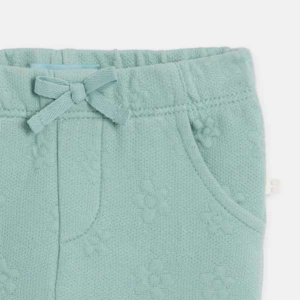 Baby girl's green piqué-effect fleece trousers