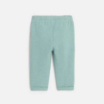 Baby girl's green piqué-effect fleece trousers