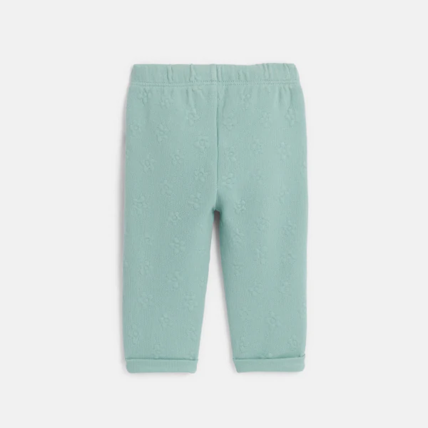 Baby girl's green piqué-effect fleece trousers