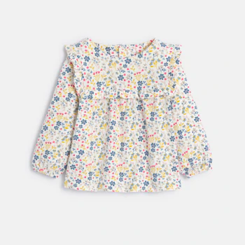Baby girl's textured floral ruffle blouse