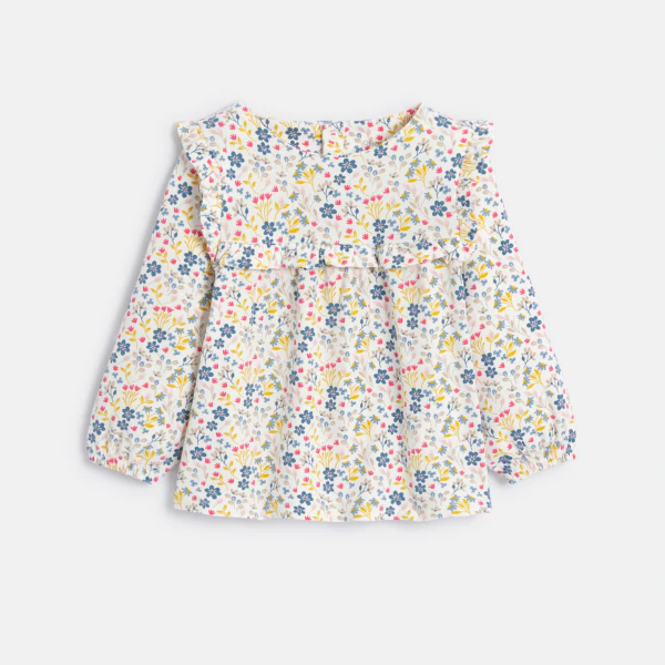 Baby girl's textured floral ruffle blouse