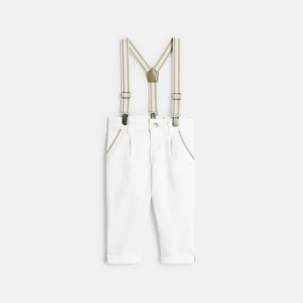 Baby boy's white trousers with darts and braces