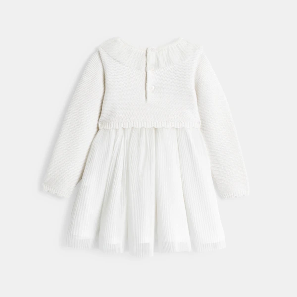 فستان للحفلات باللون الأبيض، منسوج بالتريكو، للفتيات الصغيرات