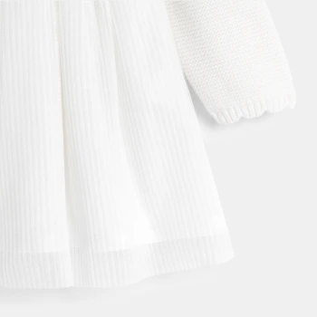 فستان للحفلات باللون الأبيض، منسوج بالتريكو، للفتيات الصغيرات