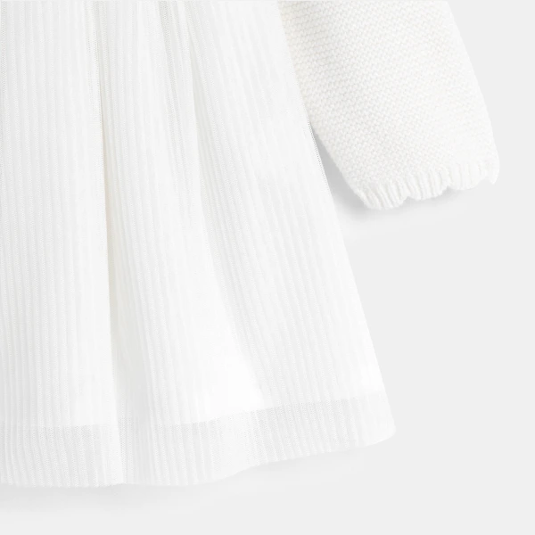 فستان للحفلات باللون الأبيض، منسوج بالتريكو، للفتيات الصغيرات