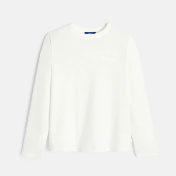 Girl's plain white love embroidery T-shirt