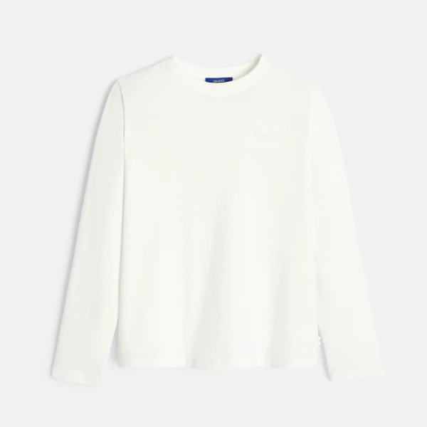 Girl's plain white love embroidery T-shirt
