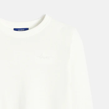 Girl's plain white love embroidery T-shirt